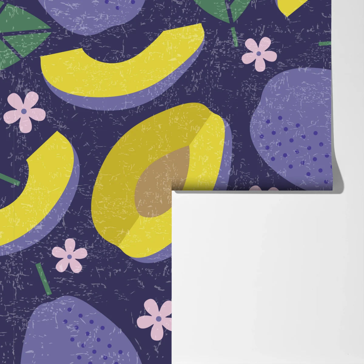 Fototapete verspieltes pflaumenmuster mit blättern Fototapete verspieltes pflaumenmuster mit blättern