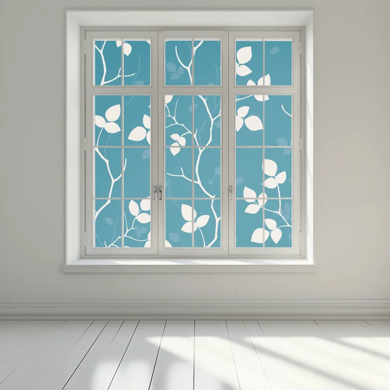 Naklejka na okno turkusowy botaniczny wzór liści
