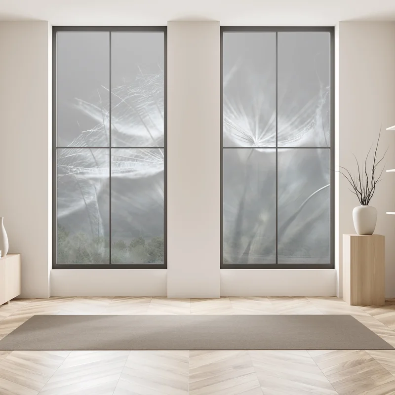 Fensteraufkleber zarte löwenzahnsamen in monochrom