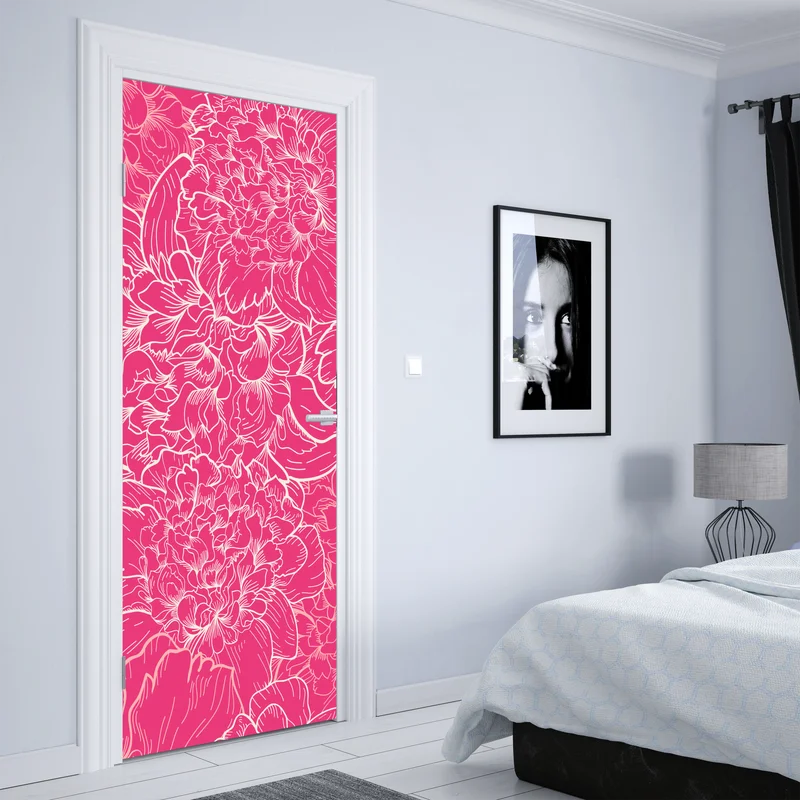 Türaufkleber leuchtendes rosa pfingstrosenmuster Türaufkleber leuchtendes rosa pfingstrosenmuster