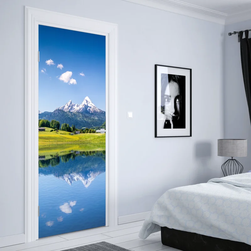Türaufkleber alpenpanorama mit spiegelung im see Türaufkleber alpenpanorama mit spiegelung im see