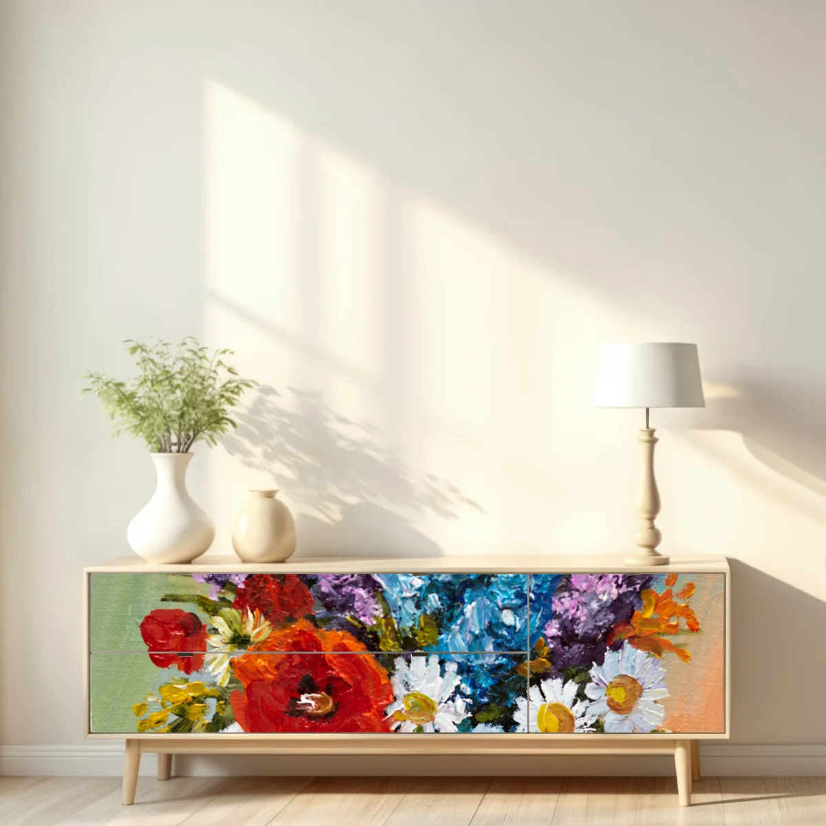 Repositionierbarer Aufkleber farbenfroher blumenstrauß in vase Repositionierbarer Aufkleber farbenfroher blumenstrauß in vase