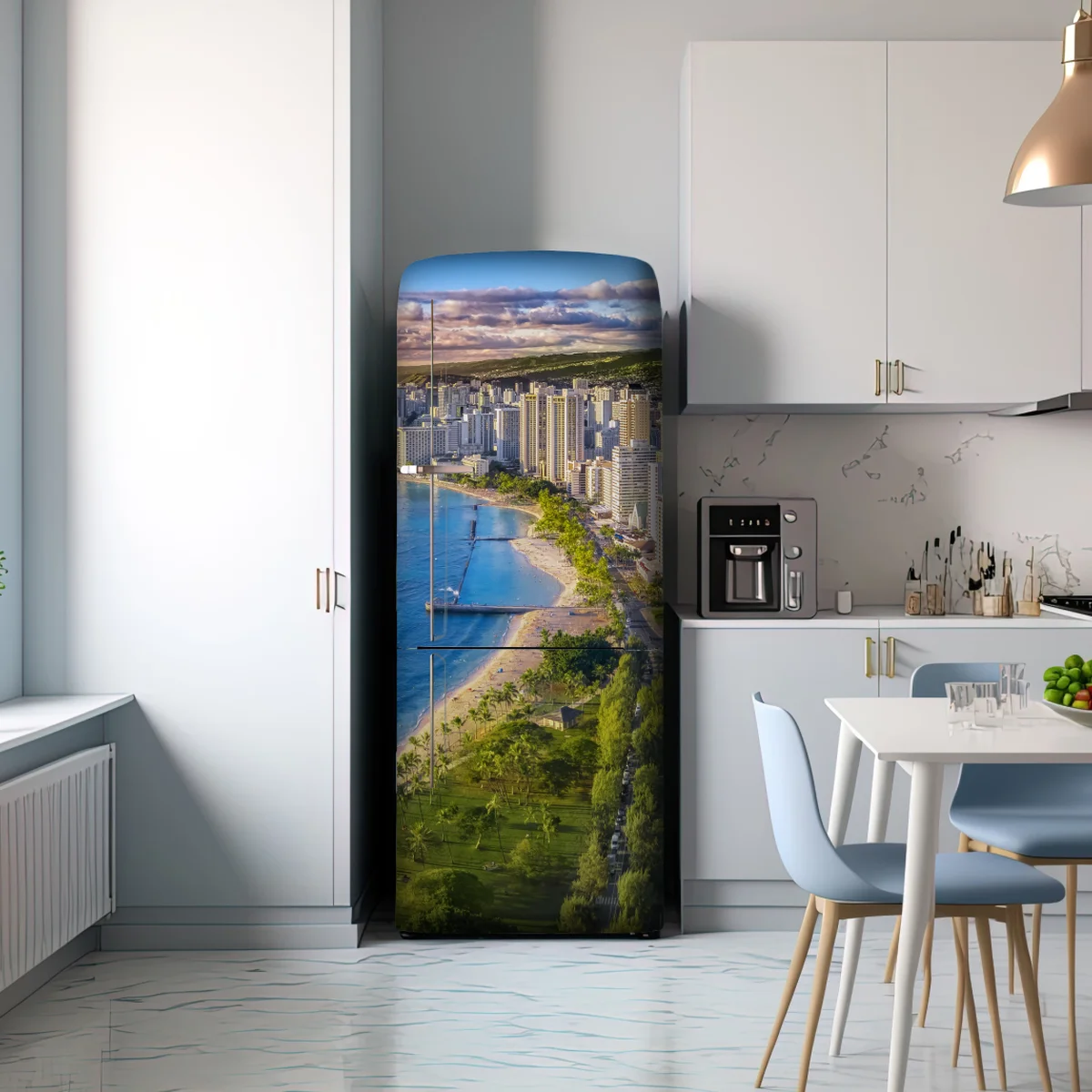 Kühlschrankaufkleber skyline einer küstenstadt bei sonnenuntergang Kühlschrankaufkleber skyline einer küstenstadt bei sonnenuntergang