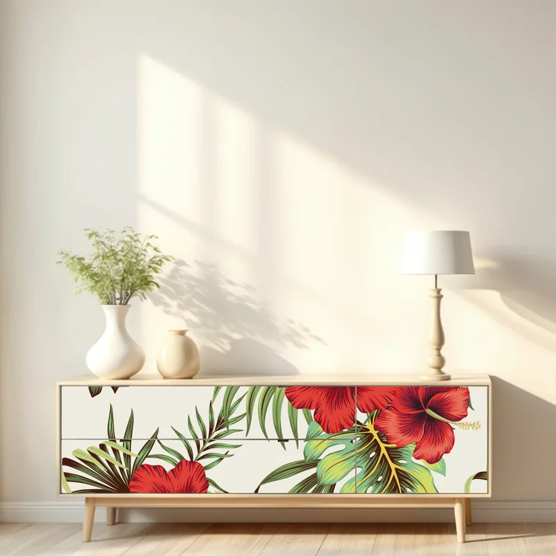 Repositionierbarer Aufkleber tropisches hibiskusmuster Repositionierbarer Aufkleber tropisches hibiskusmuster