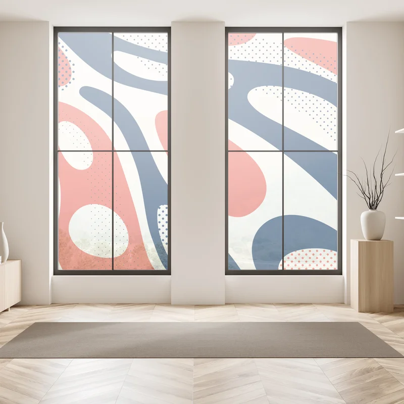 Fensteraufkleber retro korallenrot und marineblau abstraktes muster