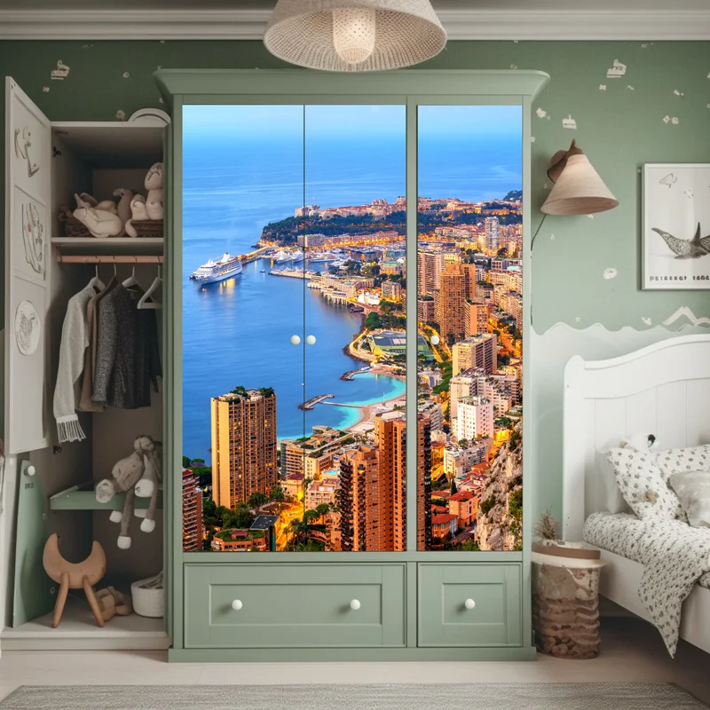 Schrankaufkleber Monaco küstenstadt panorama bei dämmerung