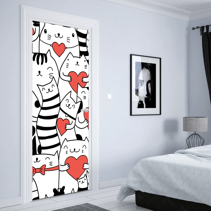 Türaufkleber süße katzen mit herzen muster Türaufkleber süße katzen mit herzen muster