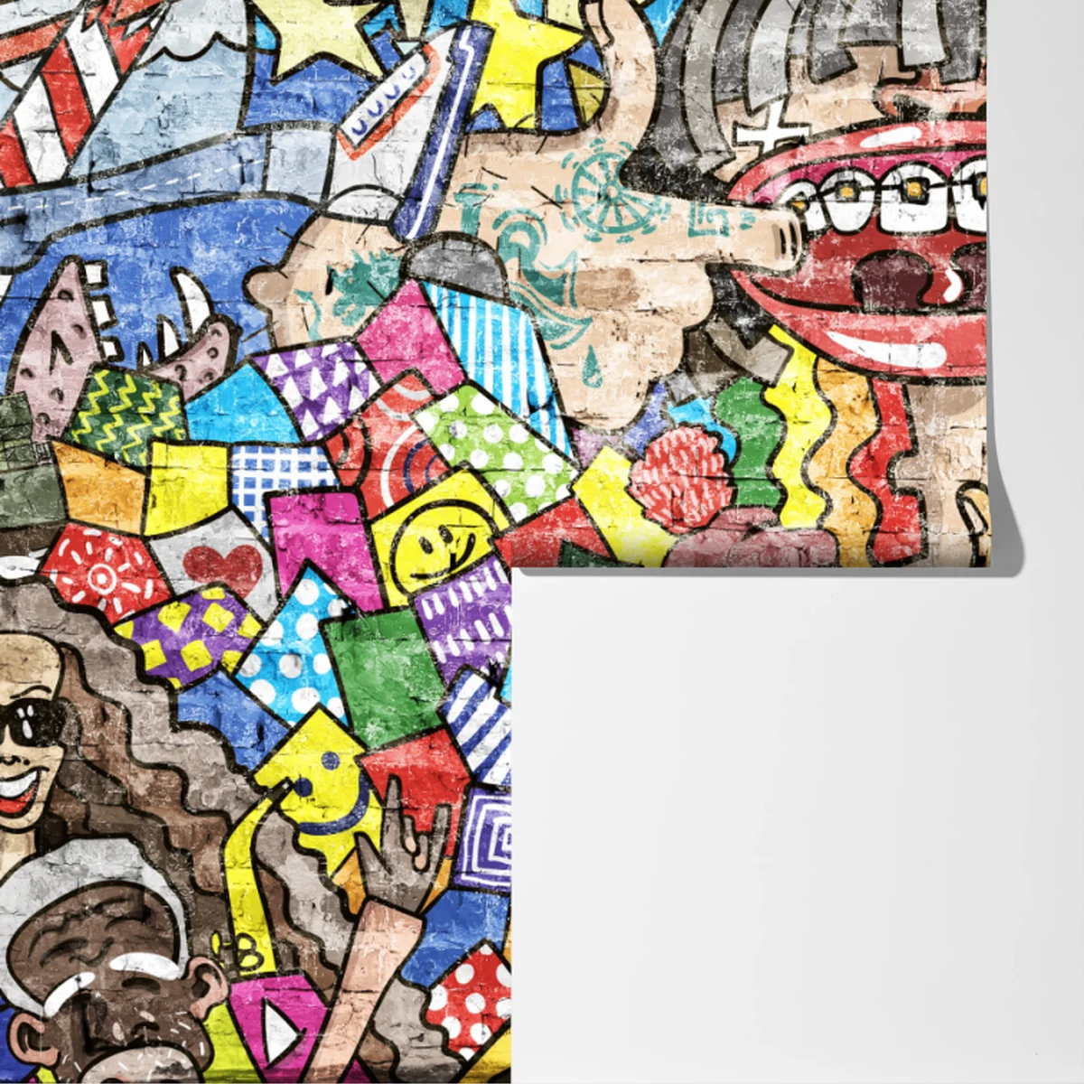 Fototapete buntes graffiti-mural mit verspielter figur Fototapete buntes graffiti-mural mit verspielter figur