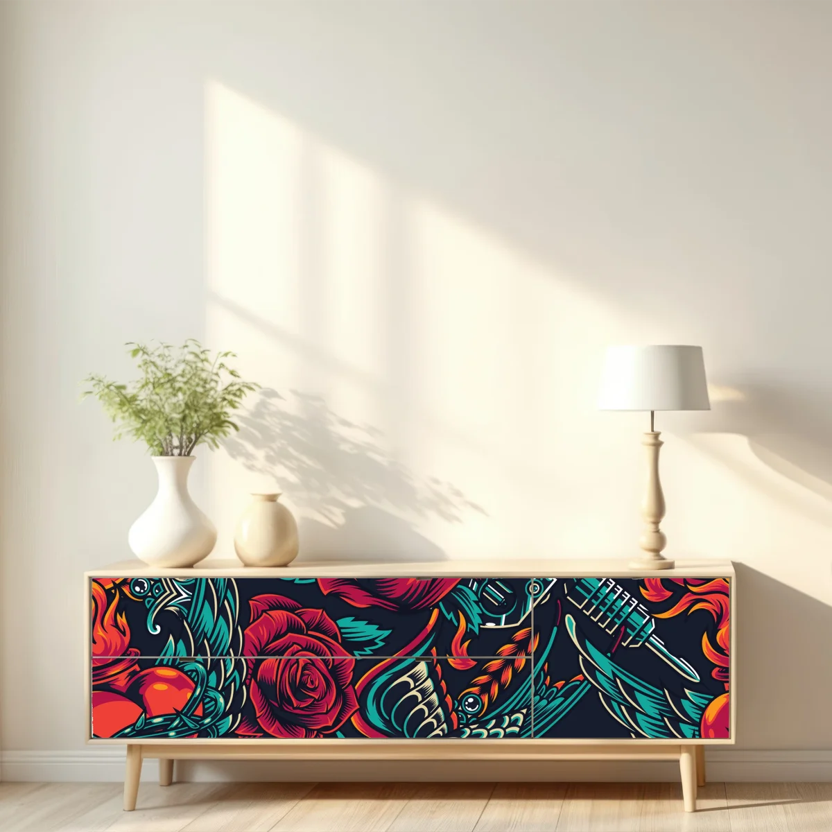 Repositionierbarer Aufkleber kräftiges tätowierungsmuster mit rosen Repositionierbarer Aufkleber kräftiges tätowierungsmuster mit rosen