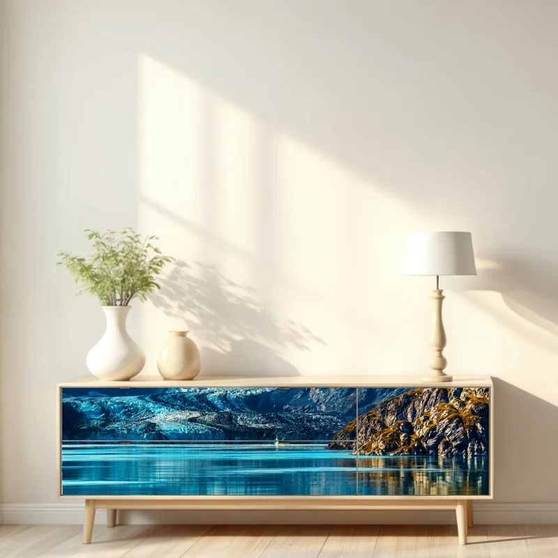 Repositionierbarer Aufkleber ruhiger türkisfarbener bergsee