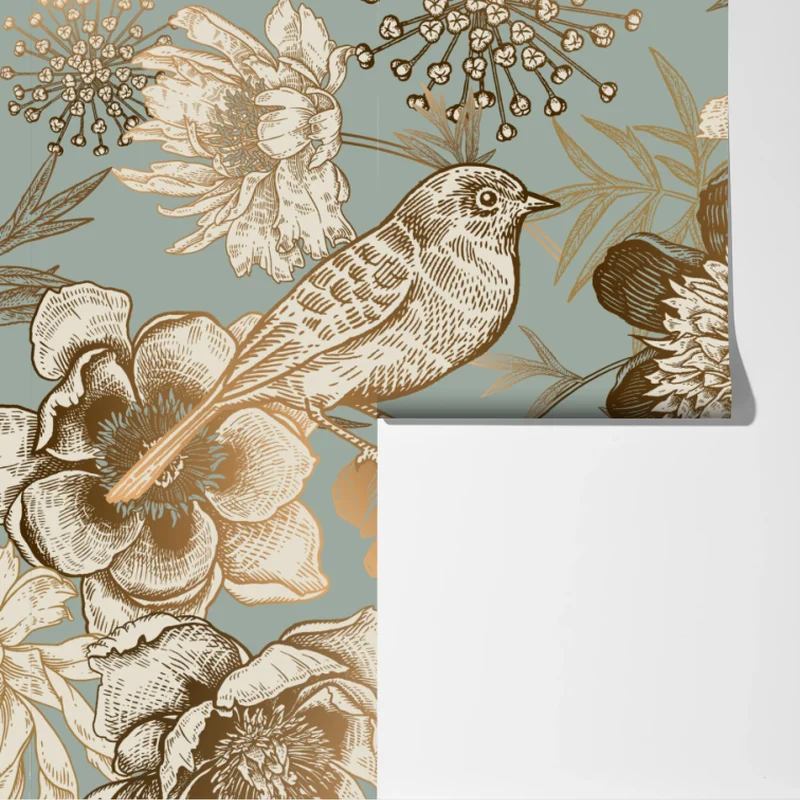 Fototapete vintage botanisches blumenmotiv mit vogel Fototapete vintage botanisches blumenmotiv mit vogel