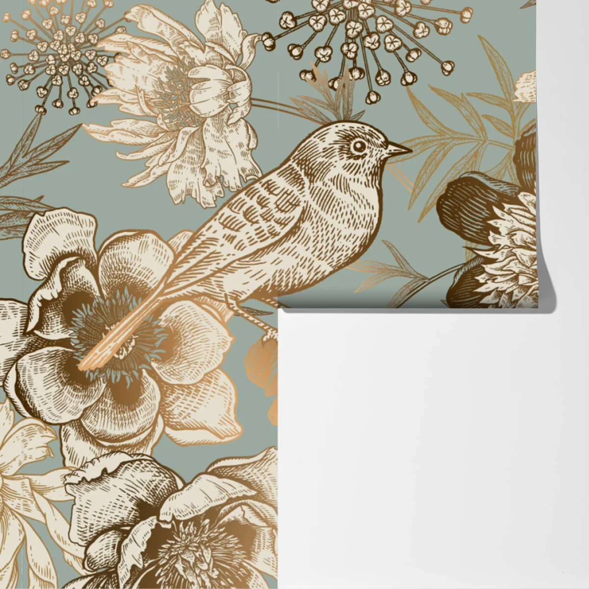 Fototapete vintage botanisches blumenmotiv mit vogel Fototapete vintage botanisches blumenmotiv mit vogel