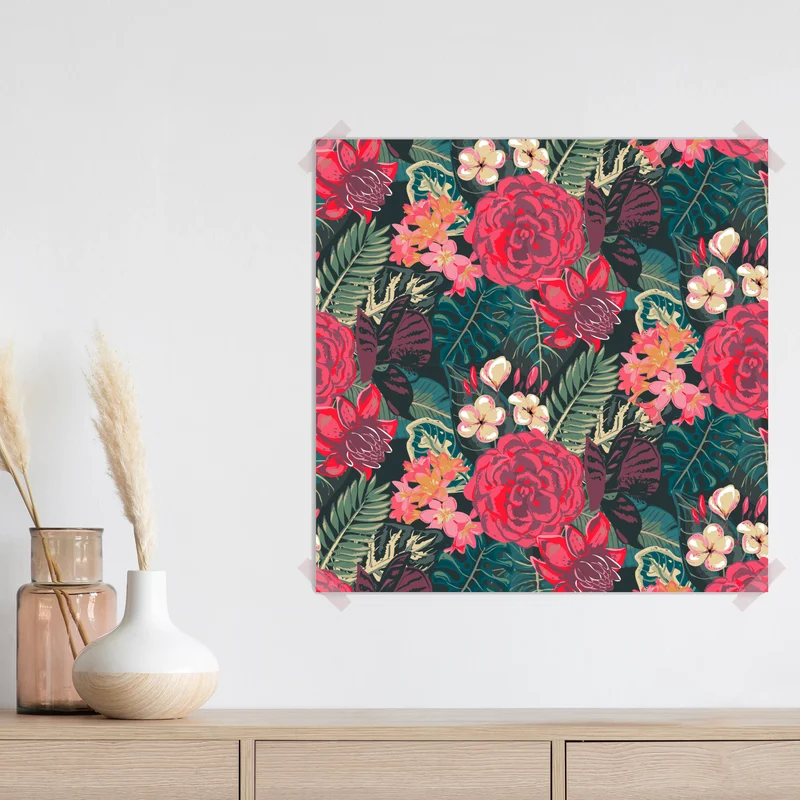 Poster tropisches blumenmuster in rosa und türkis • Poster bei Wallnifity® Poster tropisches blumenmuster in rosa und türkis • Poster bei Wallnifity®