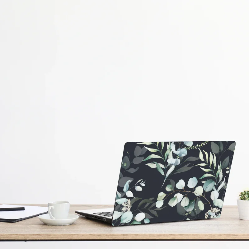 Laptop-Aufkleber eukalyptus aquarell botanisches muster auf dunklem hintergrund