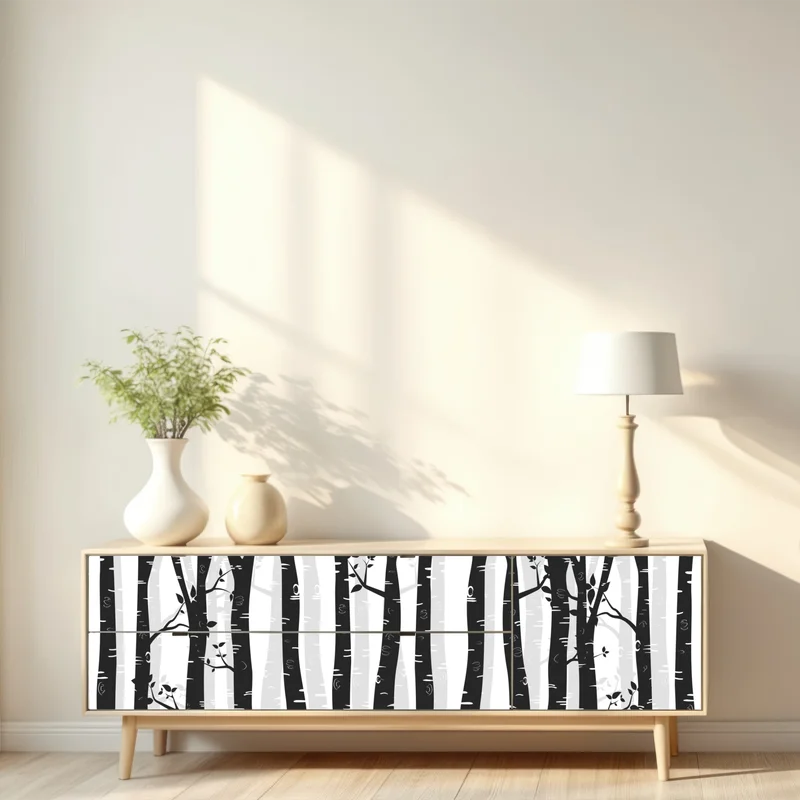 Repositionierbarer Aufkleber monochromatischer birkenwald