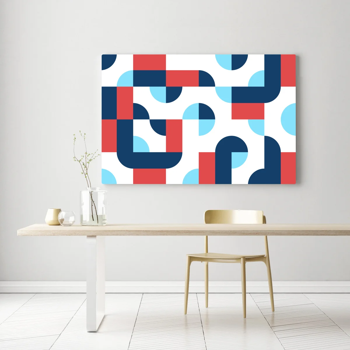 Leinwandbild mutiges geometrisches muster in dunkelblau und koralle Leinwandbild mutiges geometrisches muster in dunkelblau und koralle