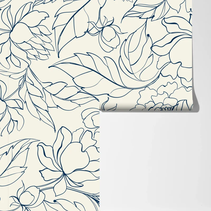 Fototapete handgezeichnetes marineblaues blumenmuster auf creme Fototapete handgezeichnetes marineblaues blumenmuster auf creme