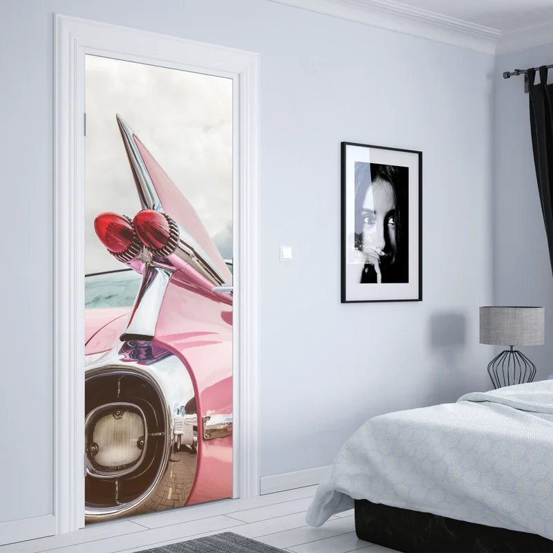 Türaufkleber rosa retro klassisches auto heckflosse