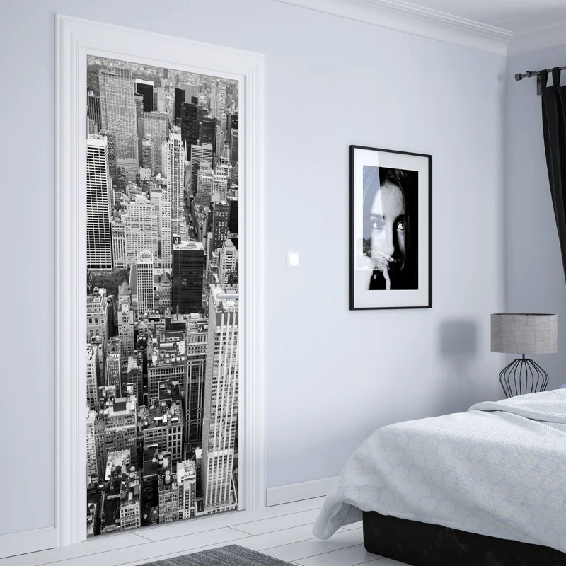 Türaufkleber schwarzweiße stadtsilhouette