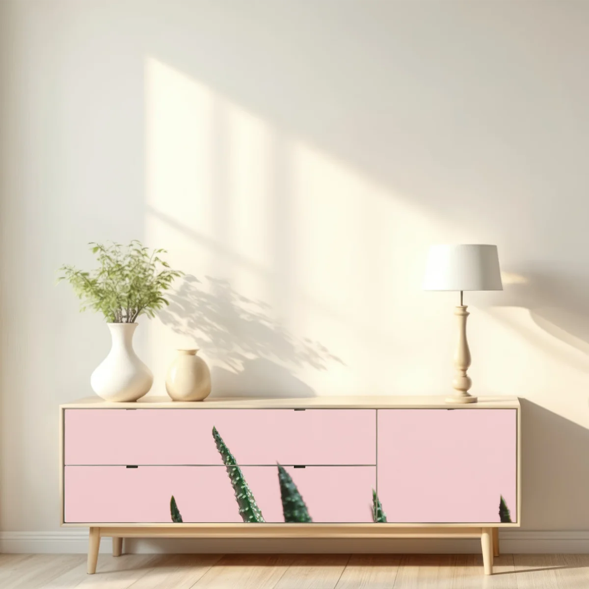 Repositionierbarer Aufkleber grüner aloes auf rosa hintergrund Repositionierbarer Aufkleber grüner aloes auf rosa hintergrund