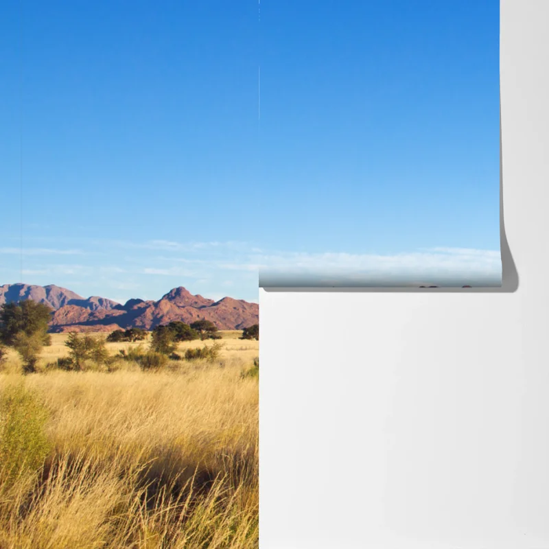 Fototapete ruhige savannenlandschaft unter klarem blauem himmel Fototapete ruhige savannenlandschaft unter klarem blauem himmel