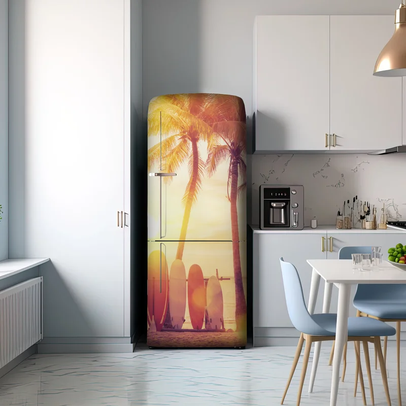 Kühlschrankaufkleber tropischer sonnenuntergang mit surfboards Kühlschrankaufkleber tropischer sonnenuntergang mit surfboards