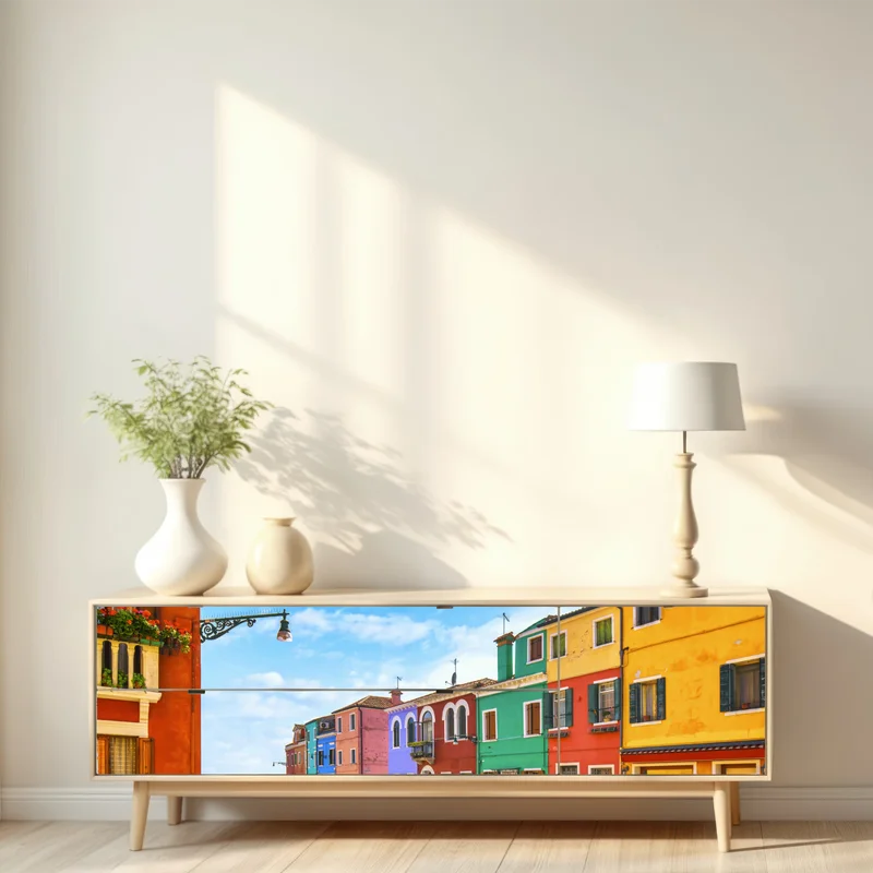 Repositionierbarer Aufkleber bunte kanalhäuser von Burano Repositionierbarer Aufkleber bunte kanalhäuser von Burano