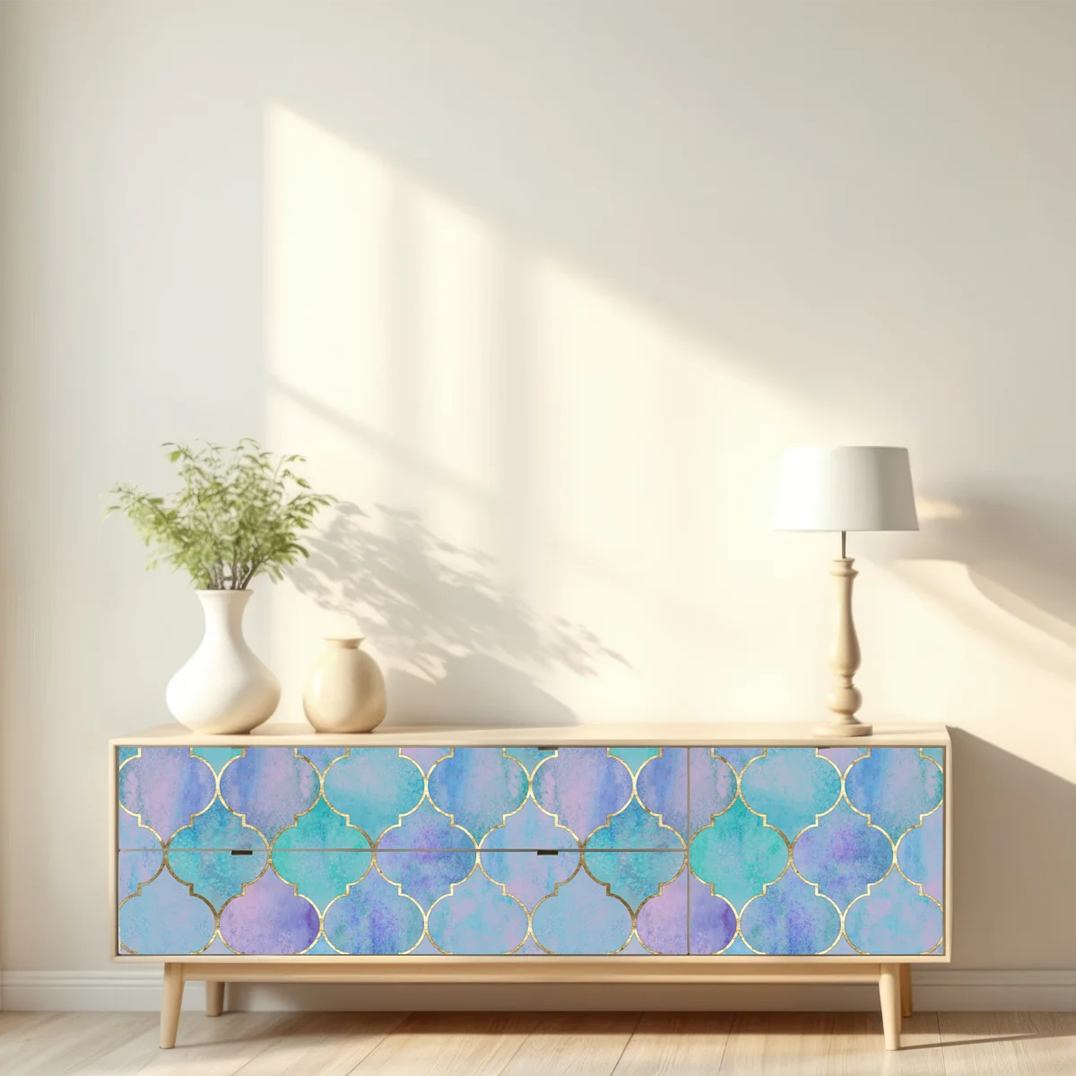 Repositionierbarer Aufkleber pastell türkis marokkanisches fliesenmuster Repositionierbarer Aufkleber pastell türkis marokkanisches fliesenmuster