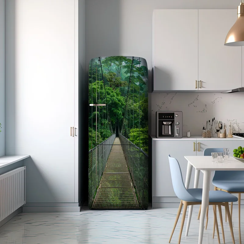 Kühlschrankaufkleber hängende brücke im dichten dschungel