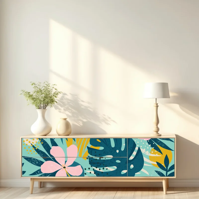 Repositionierbarer Aufkleber tropische blätter und blüten Repositionierbarer Aufkleber tropische blätter und blüten