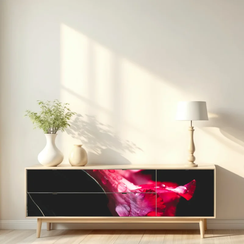 Repositionierbarer Aufkleber rosa trompetenblume mit tau