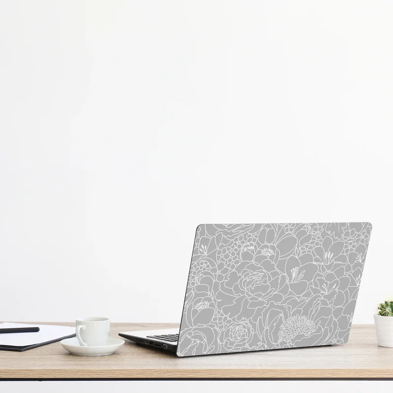 Laptop-Aufkleber subtiles graues blumenlinienmuster Laptop-Aufkleber subtiles graues blumenlinienmuster