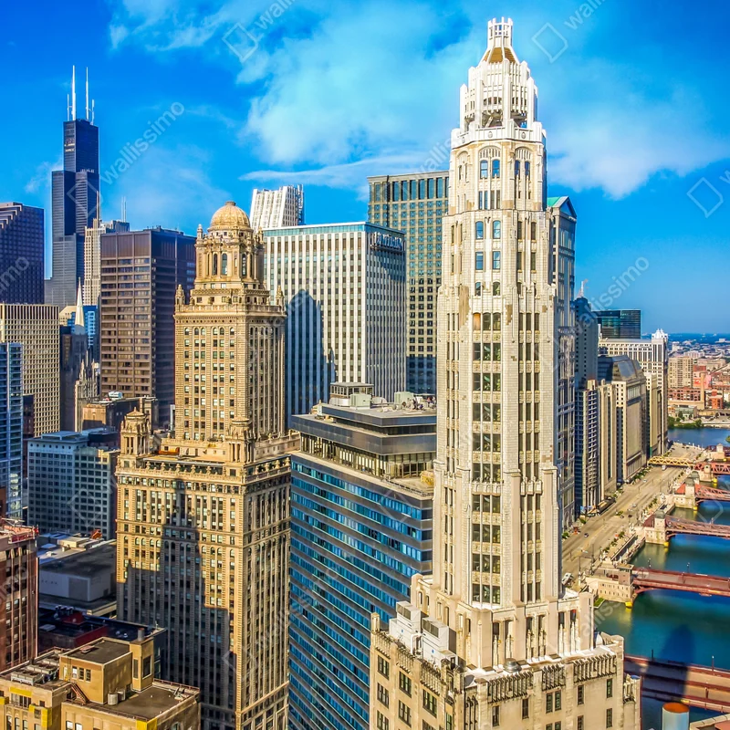Fensteraufkleber Chicago skyline über dem fluss Fensteraufkleber Chicago skyline über dem fluss