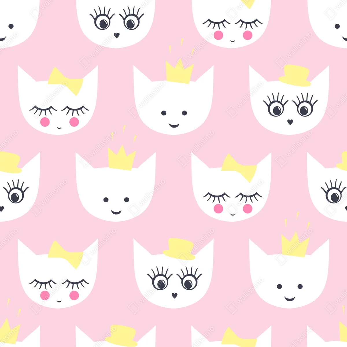 Fototapeta różowy wzór z kocimi buźkami Fototapeta różowy wzór z kocimi buźkami
