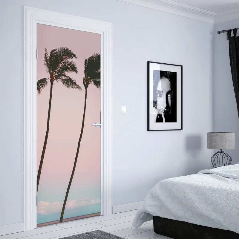 Türaufkleber pastellpalmen bei dämmerung