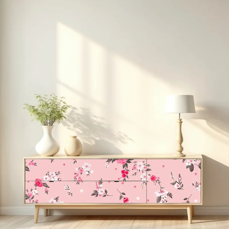 Repositionierbarer Aufkleber zartes rosa blumenmuster