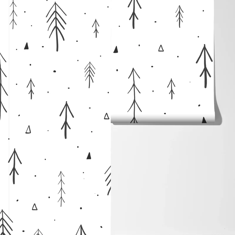 Fototapete minimalistisches muster mit handgezeichneten bäumen Fototapete minimalistisches muster mit handgezeichneten bäumen