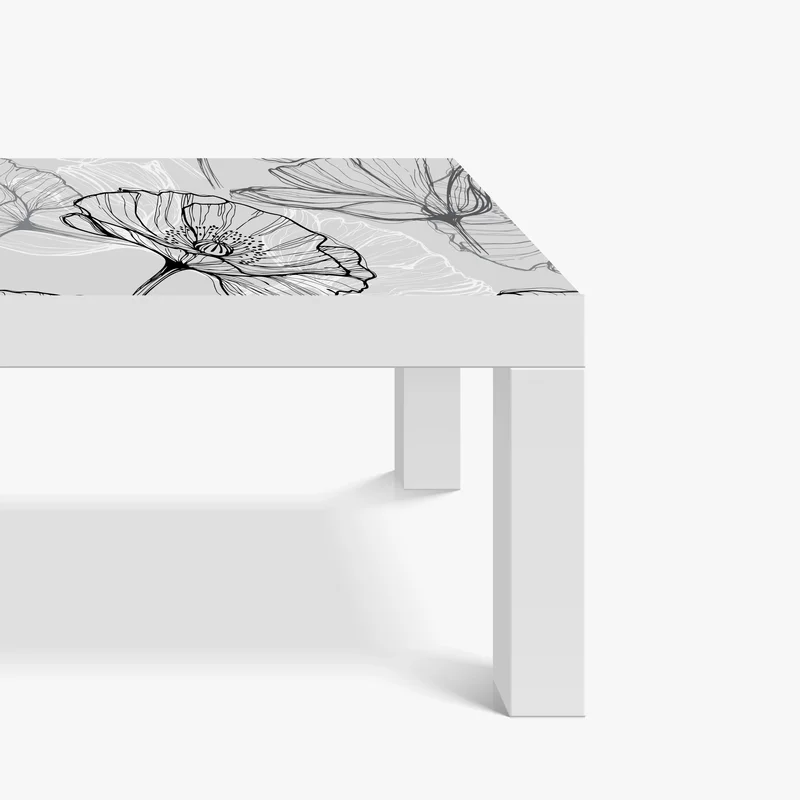 Tischaufkleber und Schreibtischaufkleber zarter grauer mohn in linienzeichnung