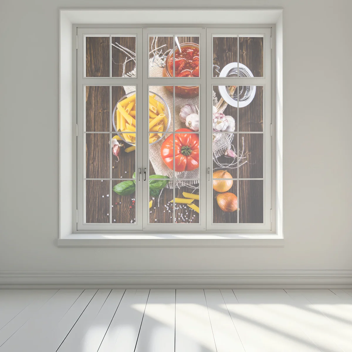 Fensteraufkleber rustikales italienisches pasta-arrangement Fensteraufkleber rustikales italienisches pasta-arrangement