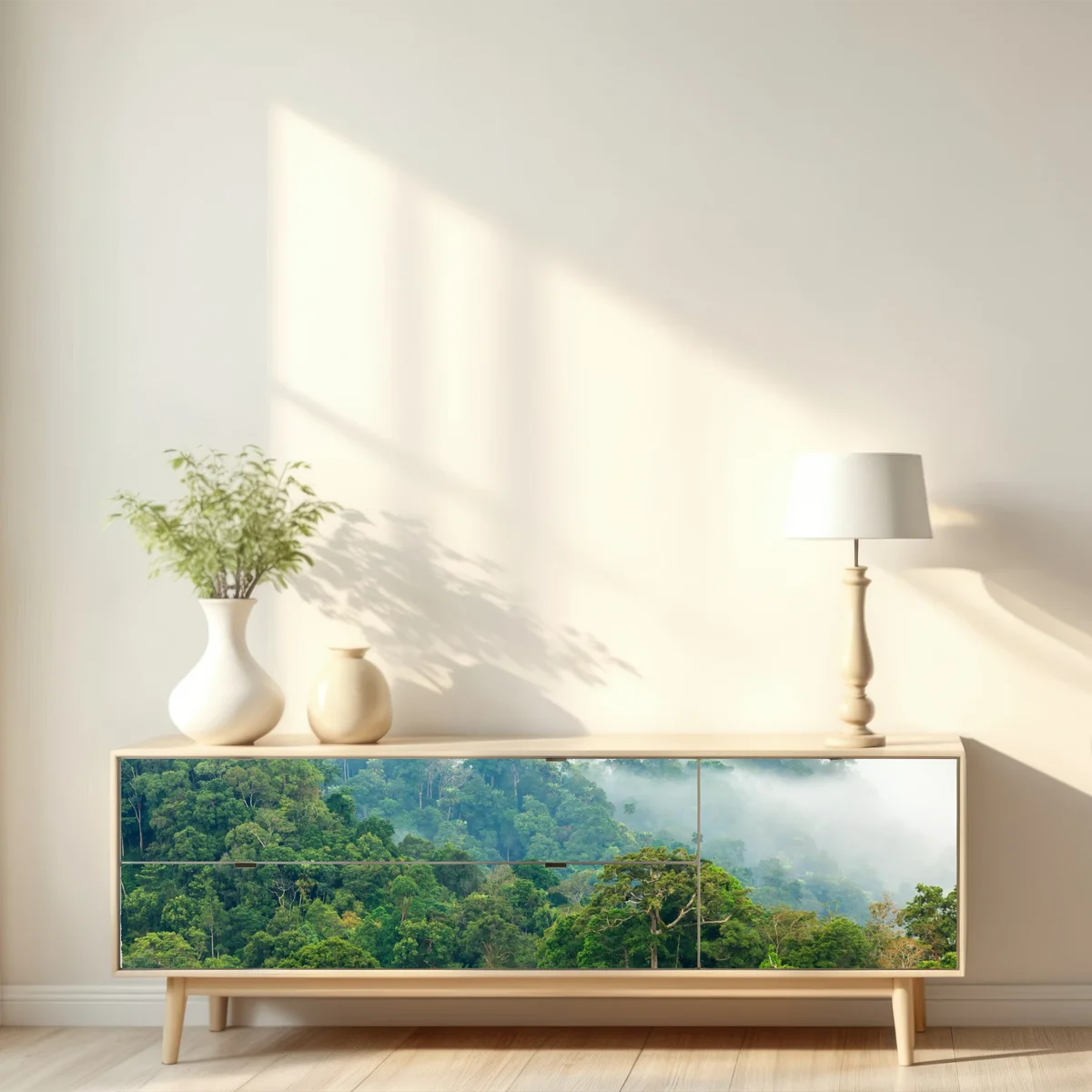 Repositionierbarer Aufkleber morgendlicher nebel über dem wald von Kaeng Krachan Repositionierbarer Aufkleber morgendlicher nebel über dem wald von Kaeng Krachan