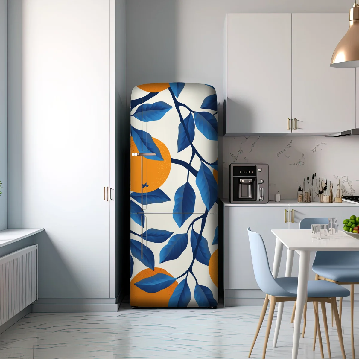 Kühlschrankaufkleber kräftiges zitrusmuster in orange und blau Kühlschrankaufkleber kräftiges zitrusmuster in orange und blau