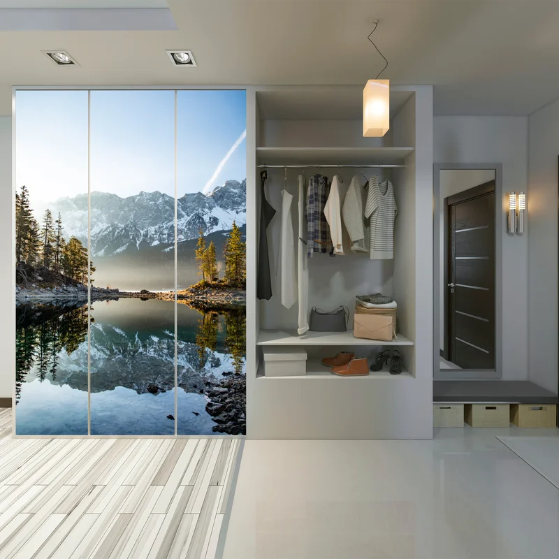 Schrankaufkleber bergsee spiegelung bei sonnenaufgang