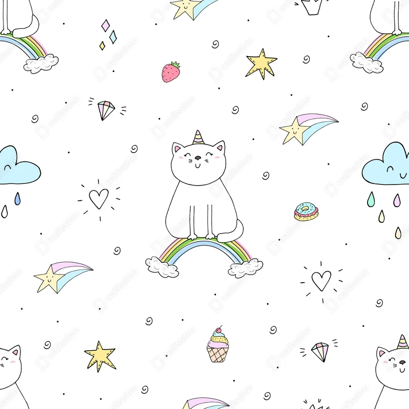 Schrankaufkleber pastell-einhornkatze auf dem regenbogen Schrankaufkleber pastell-einhornkatze auf dem regenbogen