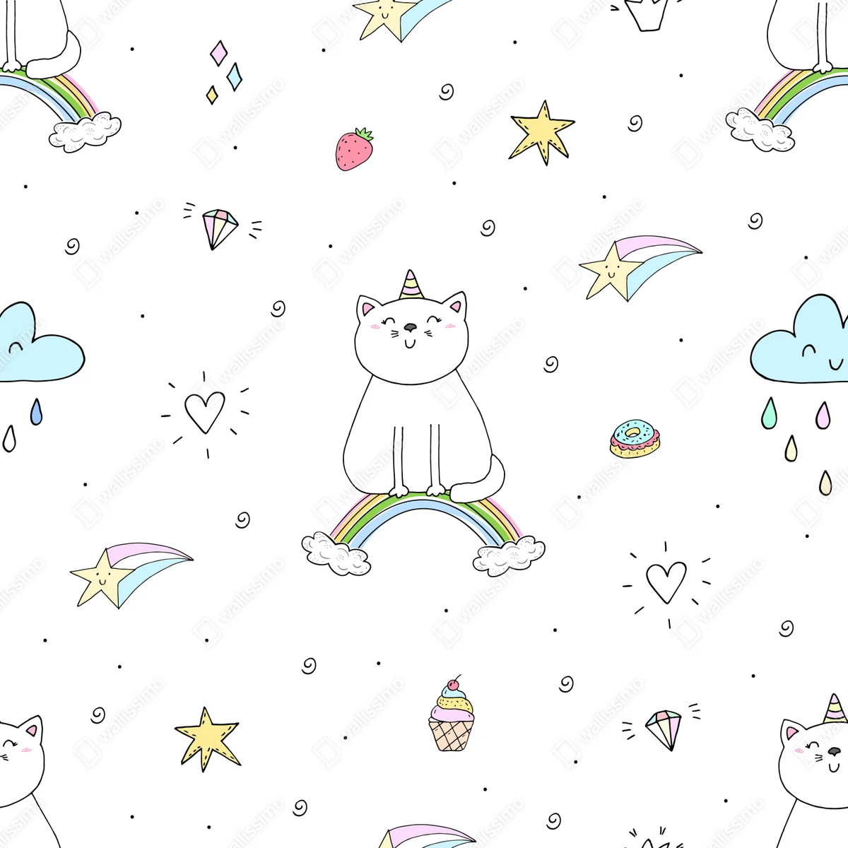 Schrankaufkleber pastell-einhornkatze auf dem regenbogen Schrankaufkleber pastell-einhornkatze auf dem regenbogen