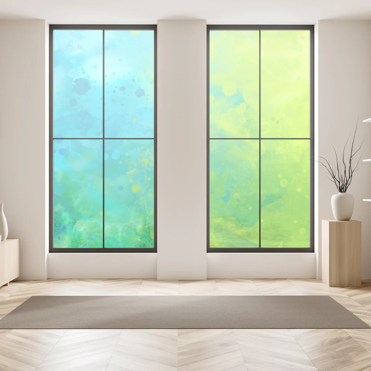 Fensteraufkleber lebhafte türkis und limetten aquarellspritzer Fensteraufkleber lebhafte türkis und limetten aquarellspritzer