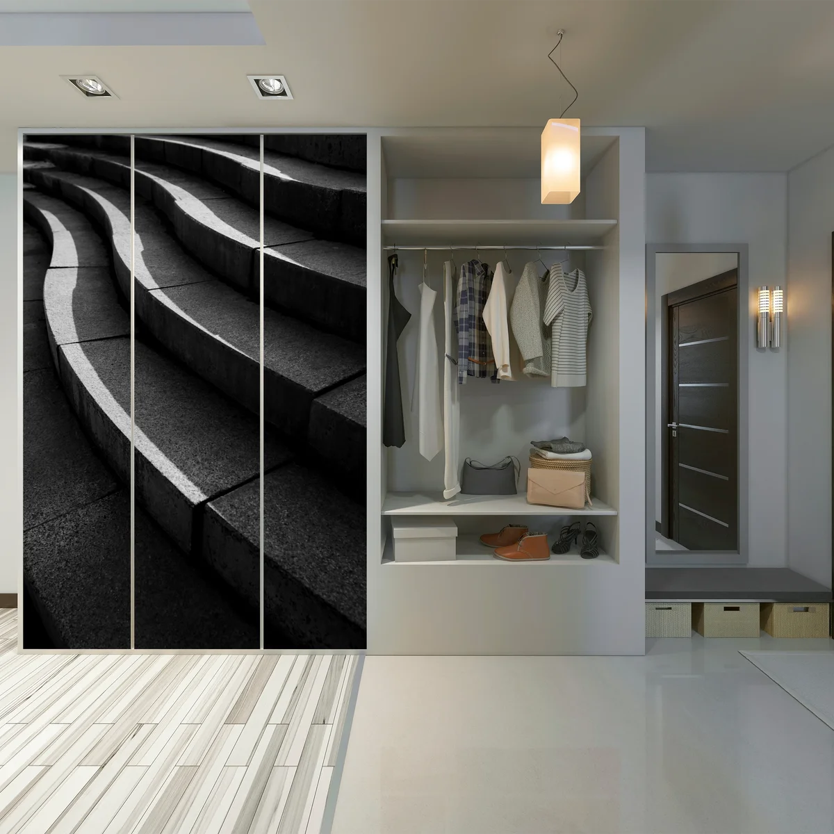 Schrankaufkleber geschwungene betontreppe im schatten Schrankaufkleber geschwungene betontreppe im schatten