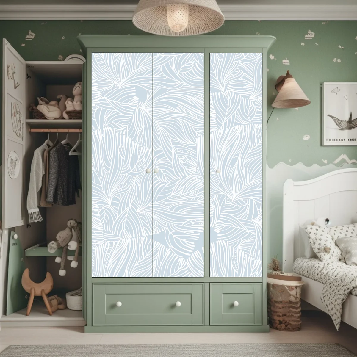 Schrankaufkleber sanftes blaues botanisches muster Schrankaufkleber sanftes blaues botanisches muster