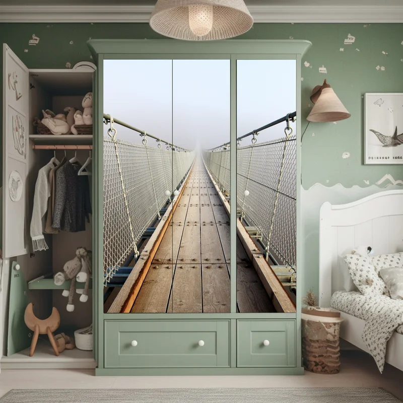 Schrankaufkleber neblige hängebrücke die in den nebel führt Schrankaufkleber neblige hängebrücke die in den nebel führt