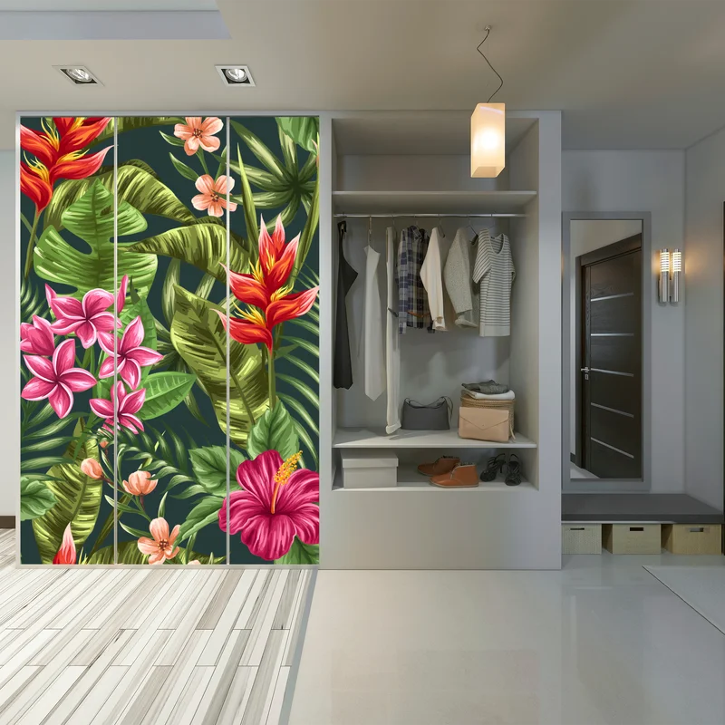 Schrankaufkleber tropisches hibiskus- und plumeria-blumenmuster