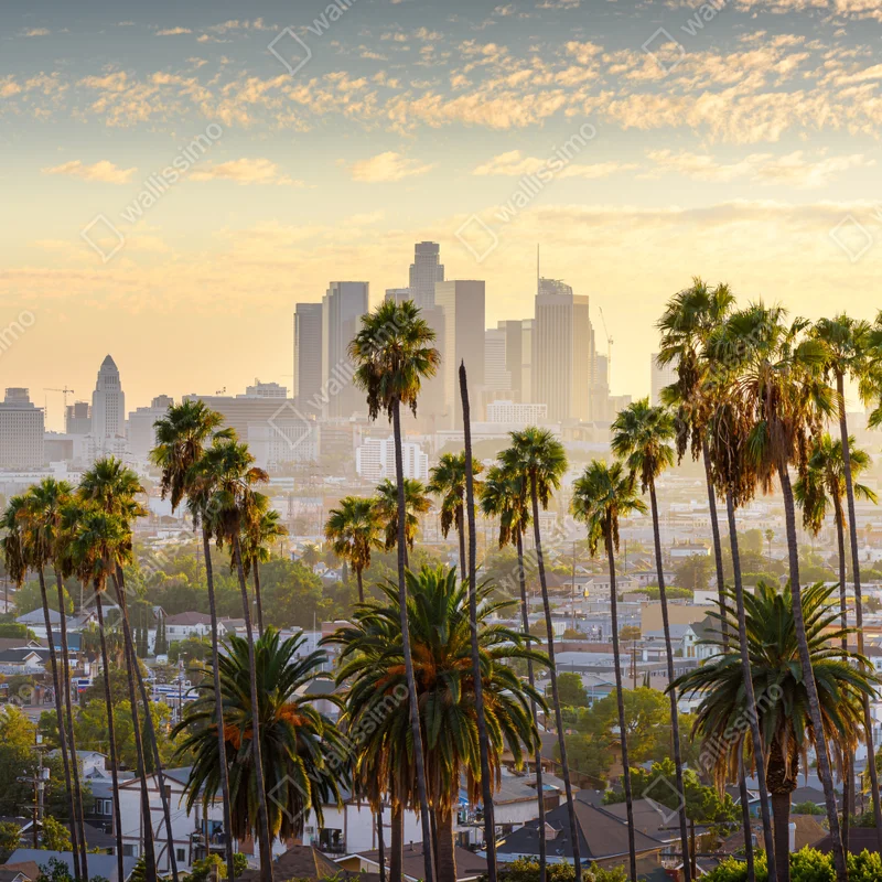 Repositionierbarer Aufkleber goldene Los Angeles skyline mit palmen Repositionierbarer Aufkleber goldene Los Angeles skyline mit palmen